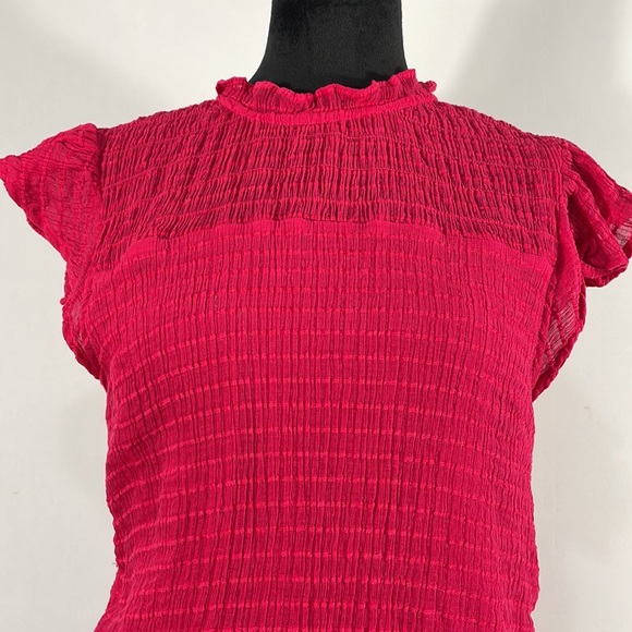 Cece women’s Hot Pink,Red,Ruffle flutter shirt, sleeveless,Mock neck, Size Large - Picture 5 of 12